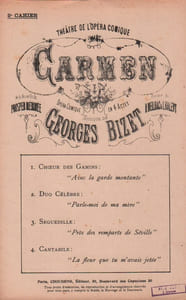 Partition de la chanson : Carmen Recueil (2ème cahier) de quatre titres : - Avec la garde montante - Parle-moi de ma mère - Près des remparts de Séville - La fleur que tu m'avais jetée      Carmen  