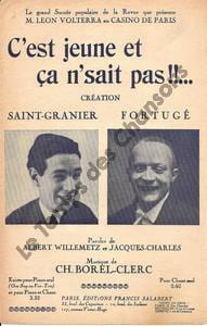 Partition de la chanson : C'est jeune et ça n'sait pas!!...      En douce Chansonnette Casino de Paris. Fortugé,Saint-Granier - Borel-Clerc Ch. - ...
