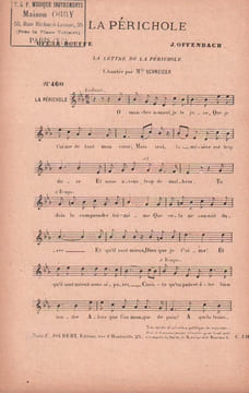 Partition de la chanson : Lettre de la périchole (La) Théâtre des Variétés. Schneider Mlle - Offenbach Jacques - Halévy Ludovic,Meilhac Henri