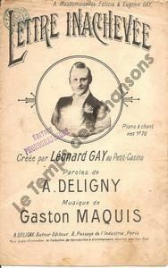 Partition de la chanson : Lettre inachevée Petit Casino. Gay Léonard - Maquis Gaston - Deligny Albert