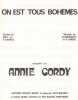 Partition de la chanson : On est tous bohèmes        . Cordy Annie - Carel Pierre,Cocagnac Bernard - Carel Pierre