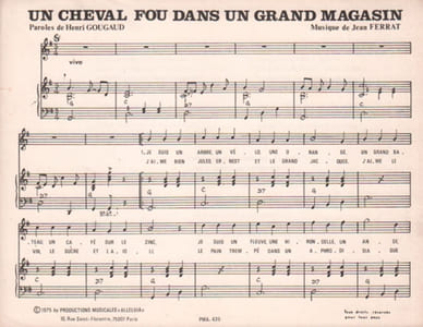 Partition de la chanson : Cheval fou dans un grand magasin (Un)
