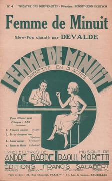 Partition de la chanson : Femme de Minuit Femme de Minuit Théâtre des Nouveautés. Devalde Jean - Moretti Raoul - Barde André