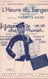 Partition de la chanson : Heure du Berger (L')      Garçon de chez Prunier (Le)  Théâtre des Capucines