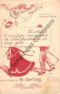 Partition de la chanson : Histoire d'une jupe amarante et d'un pantalon de drap gris Edition originale de cette partition chant, illustrée par Lucien Métivet ( peintre, affichiste, illustrateur )