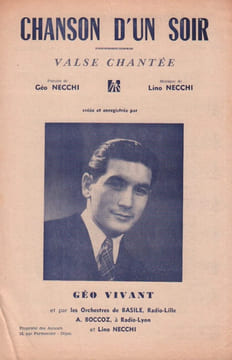Partition de la chanson : Chanson d'un soir Publicité au dos sur les instruments de musique L. Pansiot , 14 , place des Ducs, à Dijon . Vivant ...