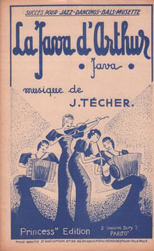 Partition de la chanson : Java d'Arthur (La) La couverture dépeint un orchestre de femme jouant de l'accordéon , violon et saxo. L'illustration est de ...