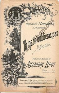 Partition de la chanson : Tu ne m'oublieras pas Exemplaire bleu Eldorado