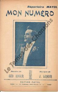Partition de la chanson : Mon numéro        . Mayol Félix - Lenoir Jean - Koger Géo