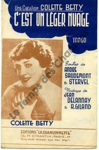 Partition de la chanson : C'est un léger nuage . Betty Colette - Delannay Jean,Giland Robert - Stervel,Saudemont André