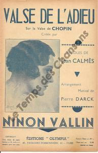 Partition de la chanson : Valse de l'adieu