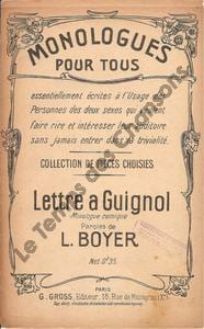 Partition de la chanson : Lettre à Guignol Feuillet détaché Monologue comique . - - Boyer Lucien