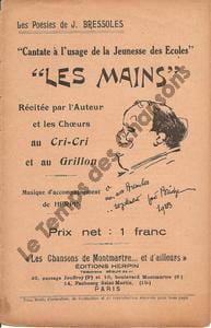 Partition de la chanson : Mains (Les) Feuillet détaché Poésie Au Cri-Cri,Grillon. Bressoles J. - - Bressoles J.