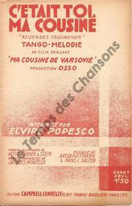 Partition de la chanson : C'était toi, ma cousine  Reizendes Cousinchen    Ma cousine de Varsovie  . Popesco Elvire - Guttmann Artur,Salter Hans I. - ...