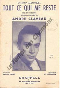 Partition de la chanson : Tout ce qui me reste . Claveau André - Schumann - Larue Jacques