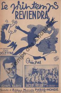 Partition de la chanson : Printemps reviendra (Le) . Hélian Jacques,Bargi Gino - Delettre Jean - Delettre Jean