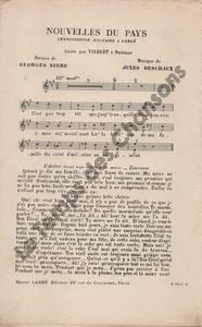 Partition de la chanson : Nouvelles du Pays Chansonnette Militaire Parisiana. Vilbert - Deschaux Jules - Sibre Georges