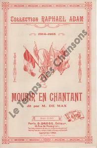 Partition de la chanson : Mourir en chantant Poésie . De Max M. - - Adam Raphaël