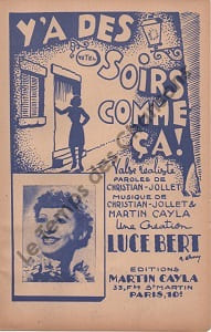 Partition de la chanson : Y'a des soirs comme ça !       Chanson réaliste 