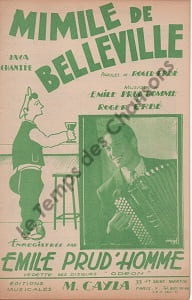 Partition de la chanson : Mimile de Belleville . Prud'homme Emile - Prud'homme Emile,Erbé Roger - Erbé Roger
