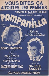 Partition de la chanson : Vous dites ça à toutes les femmes Pampanilla Chanson duo Théâtre de la Gaîté-Lyrique