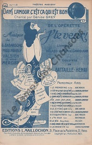 Partition de la chanson : Dans l'amour, c'est ça qui est bon ! J'te veux Marigny