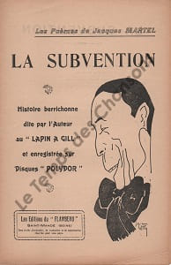 Partition de la chanson : Subvention (La) Historiette Lapin Agile