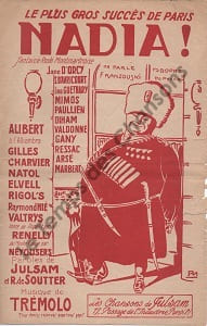 Partition de la chanson : Nadia ! Aventure Bolchevique Alhambra. Alibert,Elvell,Gilles - Trémolo - Julsam,de Soutter René