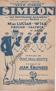 Partition de la chanson : Siméon Les pantalons de Siméon Chanson comique