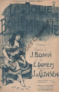 Partition de la chanson : Jolie Bohémienne (La) . - De Clynsen J. - Duhem Emile,Bonin Jean