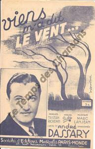 Partition de la chanson : Viens m'a dit le vent . Dassary André - Lanjean Marc - Richepin Tristan