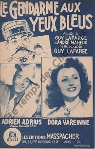 Partition de la chanson : Gendarme aux yeux bleus (Le)        