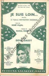 Partition de la chanson : Je suis loin ... Destination inconnue