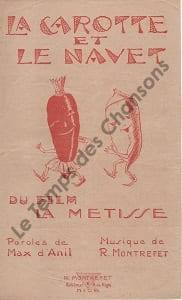 Partition de la chanson : Carotte et le navet (La) Trace de crayon sur couverture Métisse (La) Chansonnette