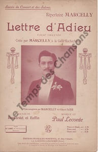 Partition de la chanson : Lettre d'adieu Gaîté Rochechouart. Marcelly - Leconte Paul - Bonnardel A.,Ruffin