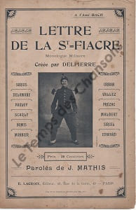 Partition de la chanson : Lettre de la Sainte-Fiacre Partition tâchée Monologue comique . Delpierre - - Mathis Jean