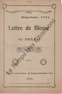 Partition de la chanson : Lettre de blessé        . Yvel -  - Gay Paul