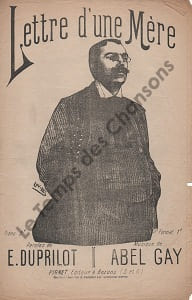 Partition de la chanson : Lettre d'une mère Chanson vécue . - Gay Abel - Duprilot E.