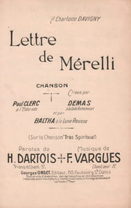 Partition de la chanson : Lettre de Mérelli à son Baron captif Chanson d'actualité Eldorado,Gaîté Rochechouart,Lune Rousse