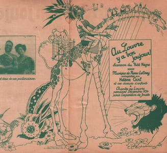 Partition de la chanson : Au Louvre y a bon joujoux ! ( Chanson du petit nègre ) Cette chanson est chantée au Louvre pendant Décembre 1934 pour l'exposition de jouets . Au dos de la partition, photo du chef " Nyambi " et deux de ses partenaires.       