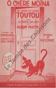Partition de la chanson : O chère Moïna Toutou Théâtre des Arts