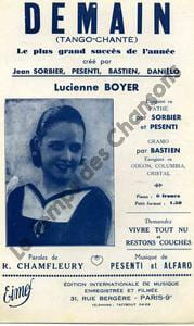 Partition de la chanson : Demain        . Boyer Lucienne - Alfaro,Pesenti - Chamfleury Robert