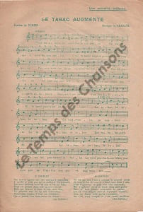 Partition de la chanson : Tabac augmente (Le) Chanson d'actualité . - Charlys - Turpin