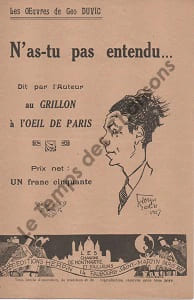 Partition de la chanson : N'as-tu pas entendu ... A l'aviateur Charles Lindbergh, monologue d'actualité sur sa traversée en solitaire et sans escale ...