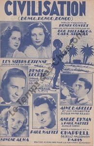 Partition de la chanson : Civilisation Bongo, bongo, bongo . Barelli Aimé,Alma Simone,Decker Henri,Les soeurs Etienne,Mattei Paul - Hilliard ...