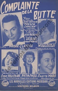 Partition de la chanson : Complainte de la Butte French Cancan