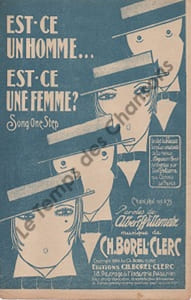 Partition de la chanson : Est-ce un homme ... Est-ce une femme ? Adhésif sur la tranche intérieur Chansonnette