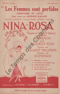 Partition de la chanson : Femmes sont perfides (Les) Nina Rosa Théâtre du Châtelet. Baugé André - Romberg Sigmund - Willemetz Albert