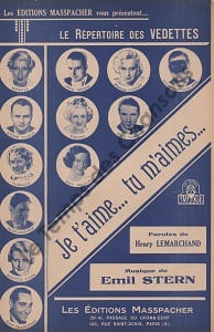 Partition de la chanson : Je t'aime ... Tu m'aimes ...