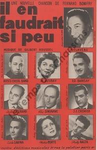Partition de la chanson : Il en faudrait si peu . Auvray Monette,Claveau André,Corté Maria,Barclay Eddie,Siniavine Alec,Rico's Créole ...